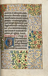 Book of Hours (Use of Rouen): fol. 110r, Opening of the Office for the Dead, Mass for the Dead in Initial by Master of the Geneva Latini (French, active Rouen, 1460–80)