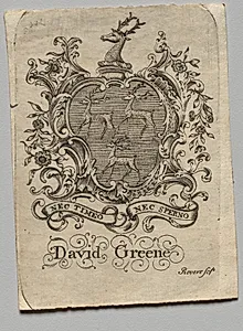 Bookplate:  Coat of Arms with David Greene inscribed below