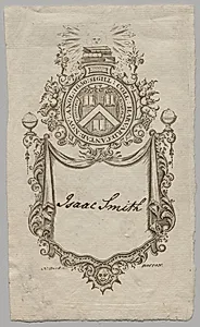 Bookplate:  Coat of Arms with Isaac Smith inscribed
