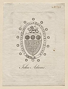 Bookplate:  Coat of Arms with John Adams inscribed below by Unknown Artist