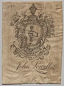 Bookplate:  Coat of Arms with John Lowell inscribed