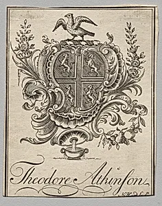 Bookplate:  Coat of Arms with Theodore Atkinson inscribed
