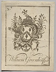 Bookplate:  Coat of Arms with William Greenleaf Jun.r inscribed