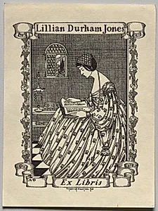 Bookplate:  Lillian Durham Jones, Ex Libris inscribed by Frederick Garrison Hall (American, 1879–1946)