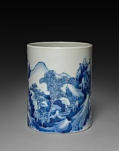 Brush Pot with Landscape by Unknown Artist