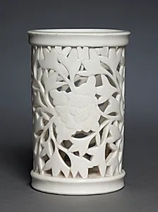 Brush Pot with Peonies:  Dehua Ware by Unknown Artist