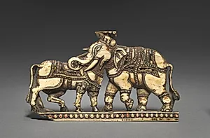 Bull and Elephant in Combat by Unknown Artist