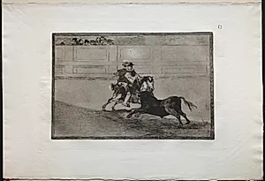 Bullfights:  A Spanish Mounted Knight in the Ring Breaking Short Spears Without the Help of Assistants by Francisco de Goya (Spanish, 1746–1828)