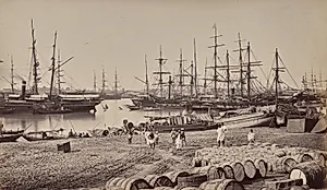 Calcutta. The Custom House Landing Place. Shipping in the River Hoogly by Samuel Bourne (British, 1834–1912)