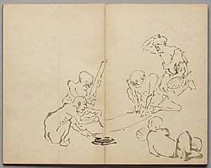 Calligraphy in the Heat from Sketch Album by Kawanabe Kyōsai (Japanese, 1831–1889)
