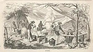Camp Meeting Sketches:  Cooking by Winslow Homer (American, 1836–1910)