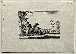 Caprices:  Two Pilgrims Resting and a Peasant by Stefano Della Bella (Italian, 1610–1664)