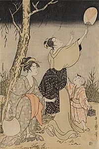 Catching Fireflies Beneath a Willow Tree (left) by Kitagawa Utamaro (Japanese, c. 1754–1806)