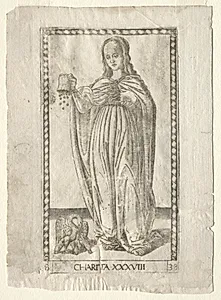 Charity (from the Tarocchi, series B: Cosmic Principles & Virtues, #38) by Master of the E-Series Tarocchi (Italian, 15th century)