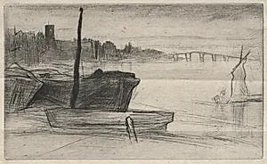 Chelsea Bridge and Church by James McNeill Whistler (American, 1834–1903)