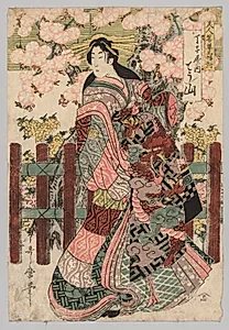 Chōzan of Chōjiya from the series Triptych of Beauties Before Blinds by Kitagawa Utamaro (Japanese, c. 1754–1806)