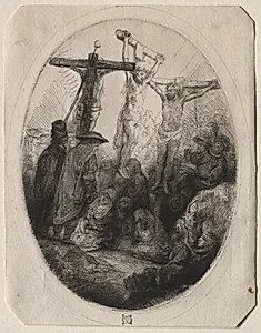 Christ Crucfied Between Two Thieves:  An Oval Plate by Rembrandt van Rijn (Dutch, 1606–1669)