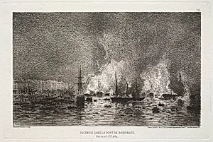 Conflagration in the Port of Bordeaux by Maxime Lalanne (French, 1827–1886)
