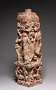 Corner Railing Pillar with Drinking Scenes, Yakshis, and Musicians by Unknown Artist
