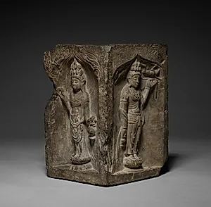 Corner Stone with Two Eleven-Headed Guanyin by Unknown Artist
