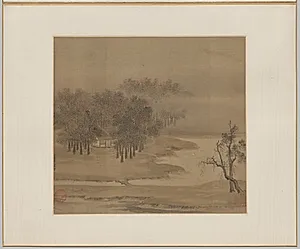 Cottages in a Misty Grove in Autumn by Li Anzhong (Chinese, active first half of the 1100s)