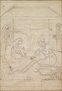 Couple Playing Chaupar on a Terrace by Unknown Artist