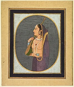 Court lady singing and playing the vina