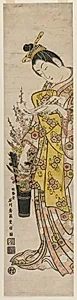 Courtesan Reading a Poem Slip Tied to Flowers in a Vase by Ishikawa Toyonobu (Japanese, 1711–1785)