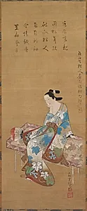 Courtesan Seated on a Bench Enjoying the Evening Cool in Summer by Kamigaki Hōryū  (Japanese, dates unknown)