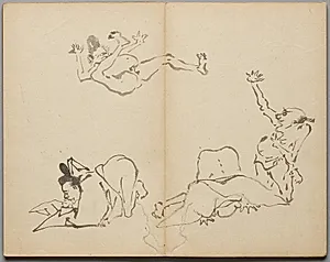 Courtiers' Farting Contest from Sketch Album by Kawanabe Kyōsai (Japanese, 1831–1889)