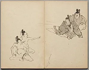 Courtiers from Sketch Album by Kawanabe Kyōsai (Japanese, 1831–1889)