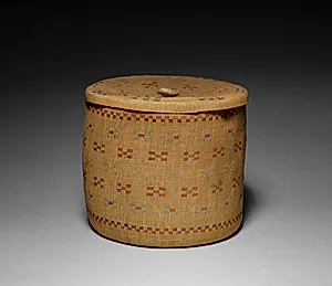Covered Twined Cylindrical Basket by Unknown Artist