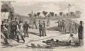 Cricket Players on Boston Common by Winslow Homer (American, 1836–1910)