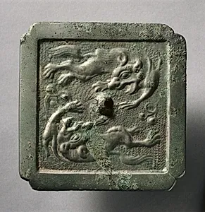Cruciform Mirror with Two Lions by Unknown Artist