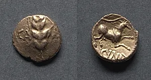 Cunobeline Quarter Stater: Corn (obverse); Horse and Branch (reverse) by Unknown Artist