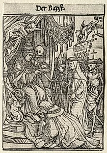 Dance of Death:  The Pope by Hans Holbein the Younger (German, active England and Switzerland, 1497/98–1543)