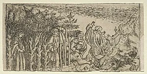Dante Lost in the Wood: Escaping and Meeting Virgil, Canto I by Baccio Baldini (Italian, c. 1436–1487)