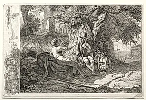 Der mit seinem Fuhrer rastende Kunstler by Johann Christoph Erhard (German, 1795–1822)