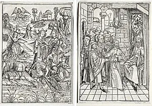 Der Schatzbehalter:  Moses Found by Pharaoh's Daughter (recto); Der Schatzbehalter:  Christ before Caiaphas (verso)