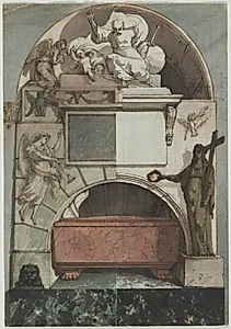 Design for a Fresco of an Artist's Tomb in the Certosa of Bologna (recto)