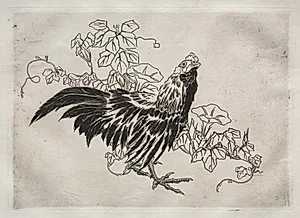 Dinner Service (Rousseau service): Rooster and morning glories (no. 25) by Félix Bracquemond (French, 1833–1914)