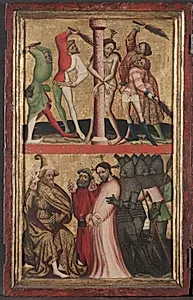 Diptych with the Passion of Christ (left wing):Flagellation and Christ Before Pilate  by Unknown Artist