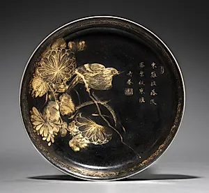 Dish with Bird on Chrysanthemum Spray by Unknown Artist