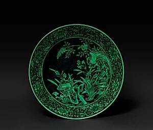 Dish with Narcissus and Rocks (interior); Floral Scrolls (exterior) by Unknown Artist