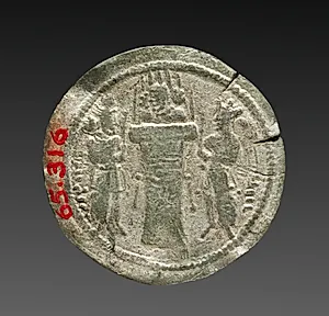 Drachm: Fire altar with bust, Zoroastrian priest holding sword left, King as priest holding sword right (reverse) by Unknown Artist