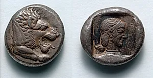 Drachm: Forepart of Lion (obverse); Head of Aphrodite (reverse) by Unknown Artist