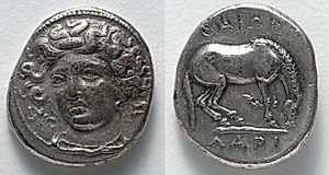 Drachm: Head of Larissa (Nymph) (obverse); Horse (reverse) by Unknown Artist