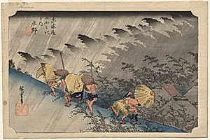 Driving Rain at Shōno from the series Fifty-Three Stations of the Tokaidō by Utagawa Hiroshige (Japanese, 1797–1858)