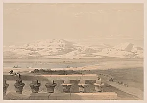 Egypt and Nubia:  Volume I - No. 30, Lybian Chain of Mountains from the Temple of Luxor by Louis Haghe (British, 1806–1885)