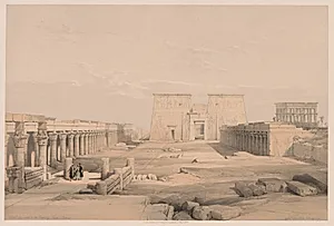 Egypt and Nubia:  Volume I - No. 42, Grand Approach to the Temple of Philae, Nubia by Louis Haghe (British, 1806–1885)